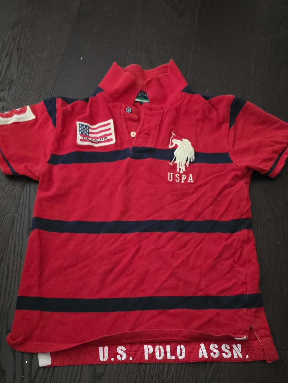 U.S. Polo Assn. Red Polo with Navy Stripes and Embroidered Logo